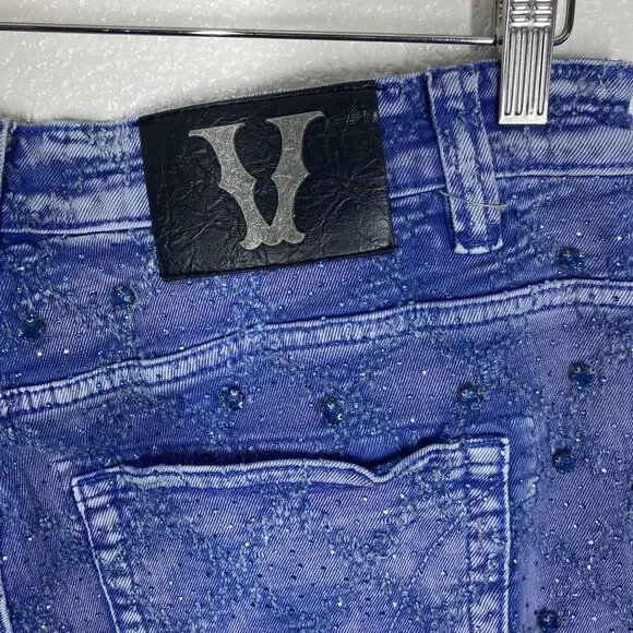 Vicious Authentic Denim Shorts Mens 36 Blue Embellished Cargo Studded Streetwear